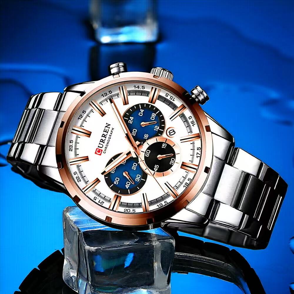 CURREN Men's Chronograph Watch – 6-Hand Multifunction Stainless Steel Sport Wristwatch