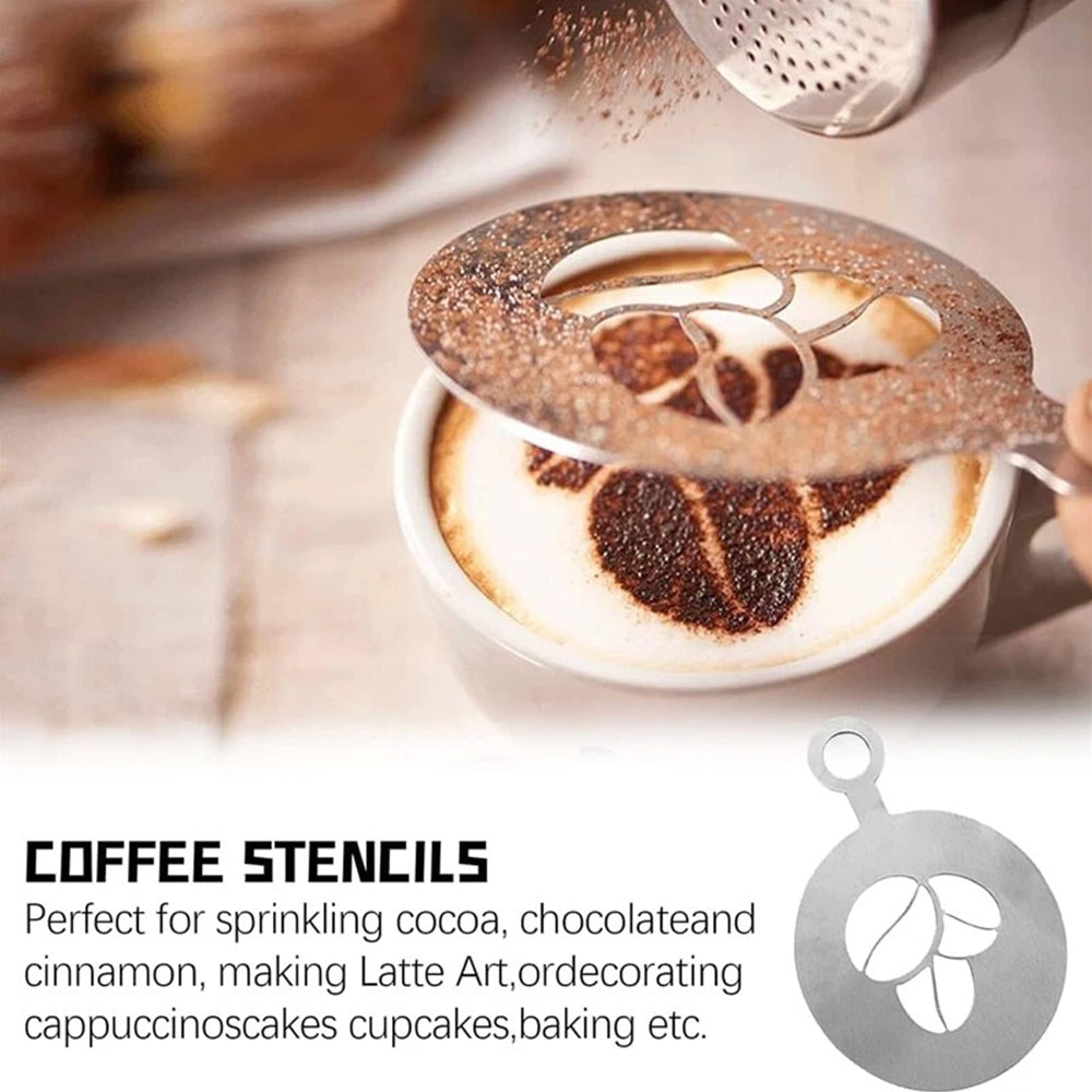 4x Barista Cappuccino Stencils - Stainless Steel Coffee Latte Art Templates