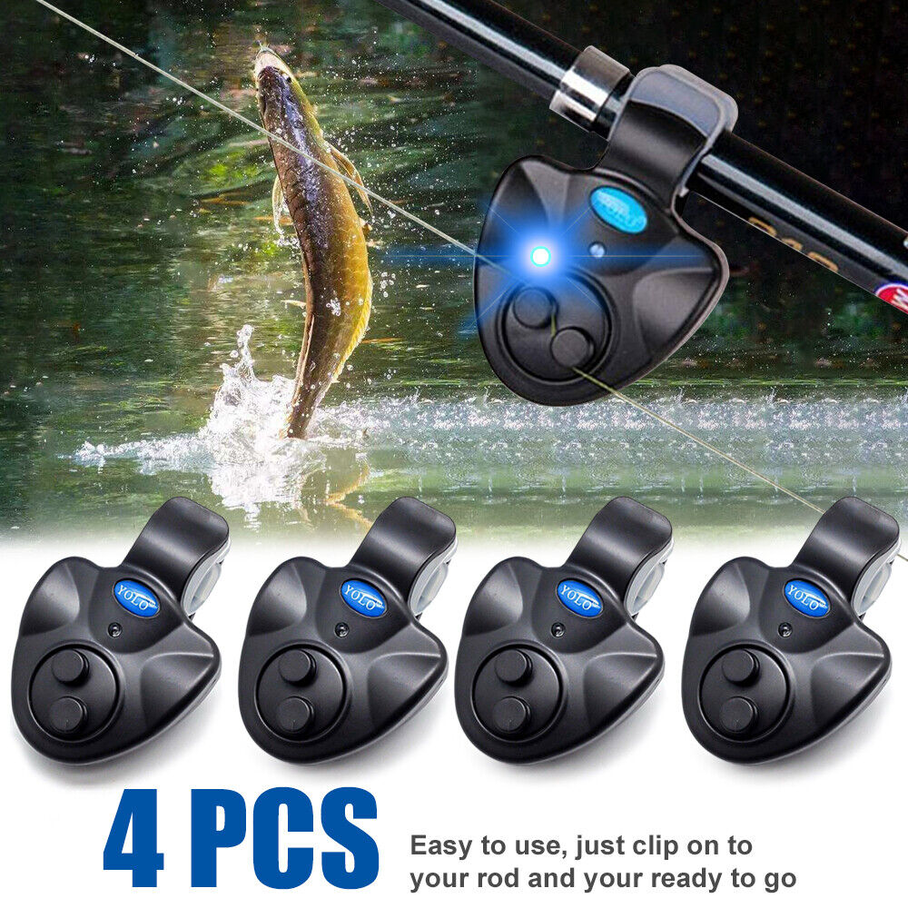 4pcs Electronic Fish Bite Sound Alarm LED Light Alert Bell Clip-On Fishing Rod