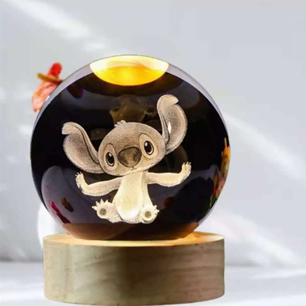 Disney Stitch 3D Crystal Ball Night Light Laser Carving Children Kids Gifts 6CM