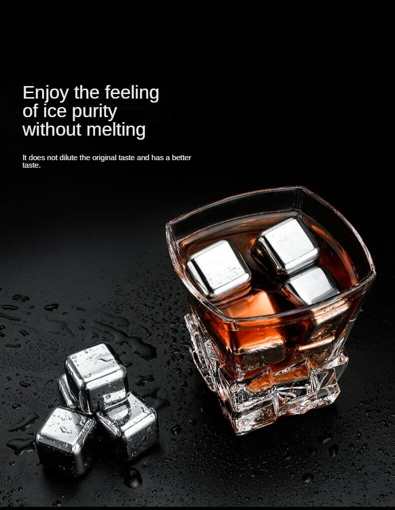 Stainless Steel Ice Cubes Chilling Stones Rocks Reusable with Tong for Whiskey