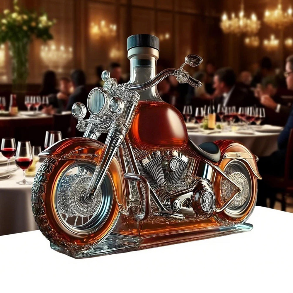 Motorcycle Whiskey Decanter - Vintage Glass Liquor Bottle with Unique Pourer