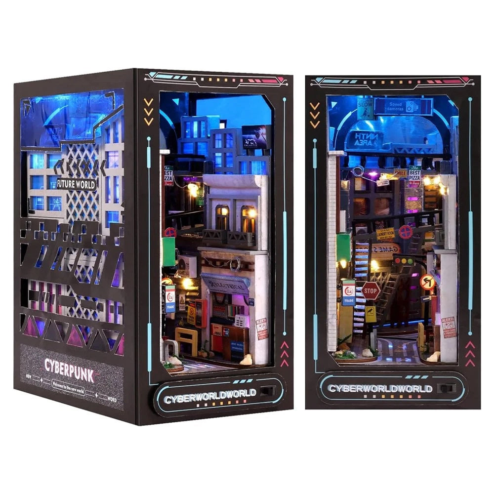 3D Wooden Book Nook DIY Kit Miniature House Model with LED Lights for Bookshelf Decor Creative Christmas Gift