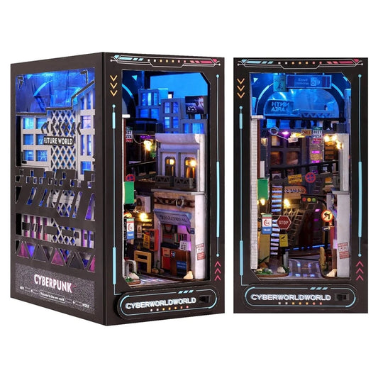 3D Wooden Book Nook DIY Kit Miniature House Model with LED Lights for Bookshelf Decor Creative Christmas Gift