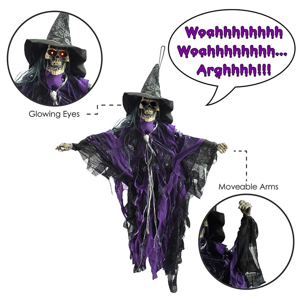 Halloween Hanging Witch NEW Scary Screaming Skeleton Witch Halloween Decoration