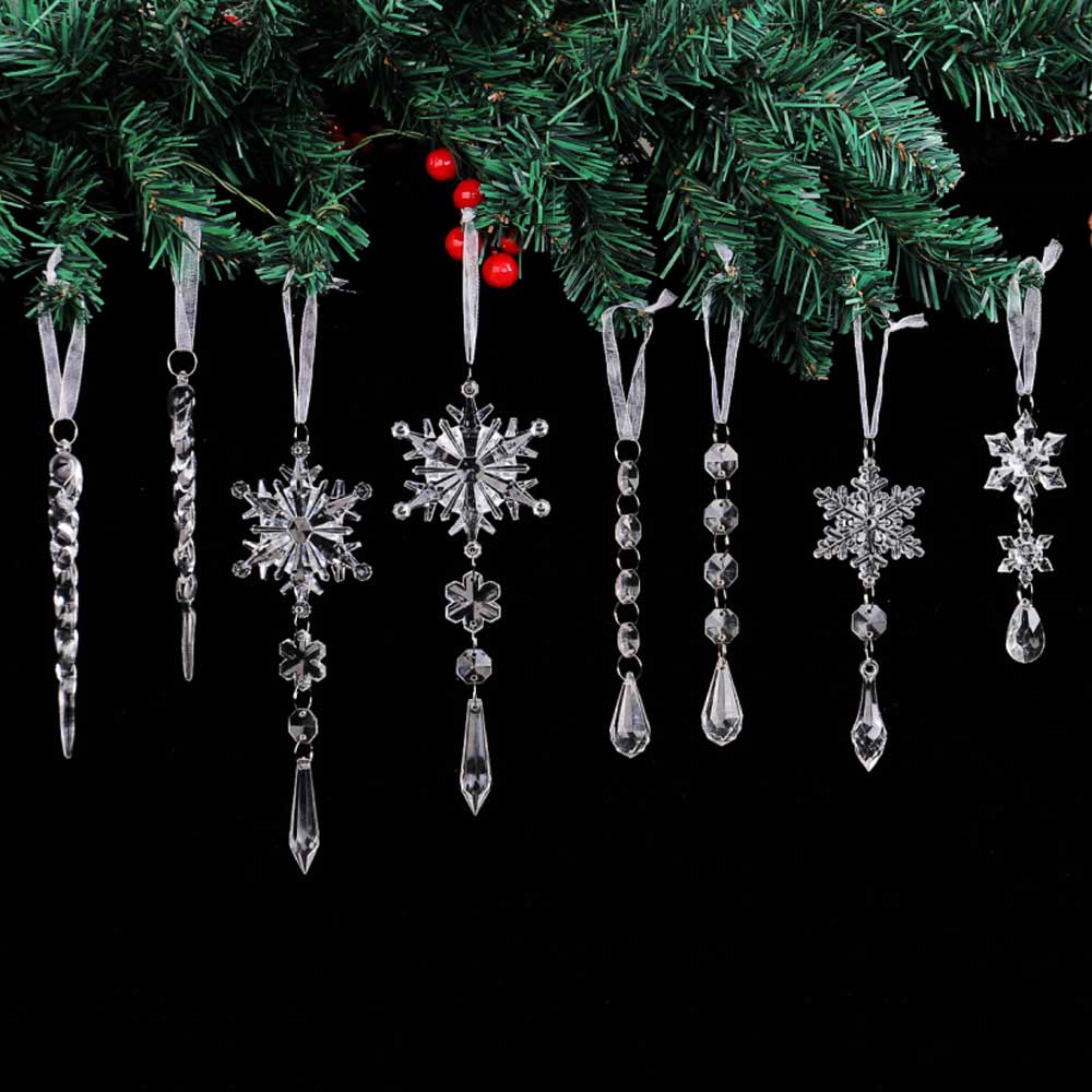 18X Crystal Christmas Ornaments for Tree Hanging Snowflake Icicle Pendant Decor