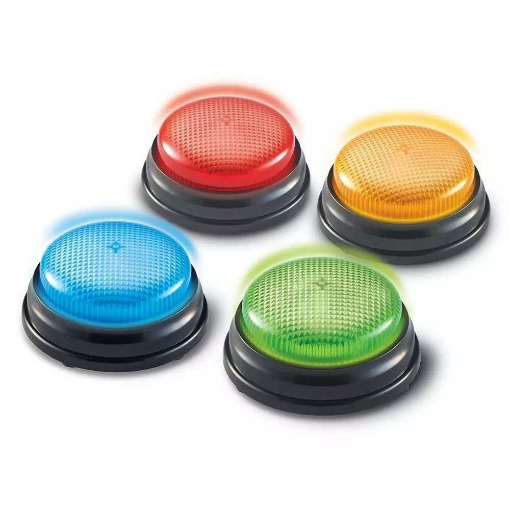 Learning Minds Quiz Buzzer Set - 4 Pack Game Show Buzzers with Lights & Sounds for Classroom, Family Trivia Games