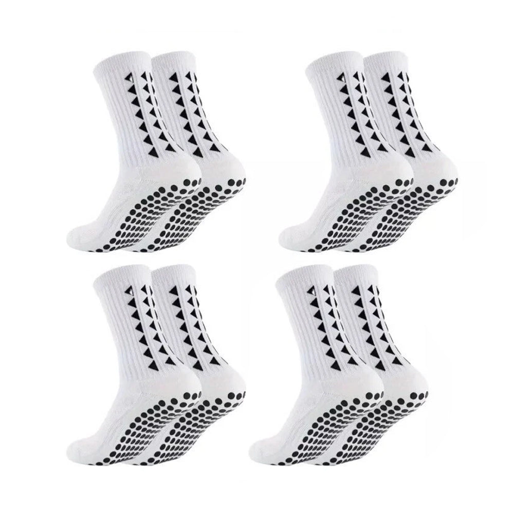 4-Pair White Non-Slip Grip Socks | Football Rugby Training Sports Socks for Men & Women