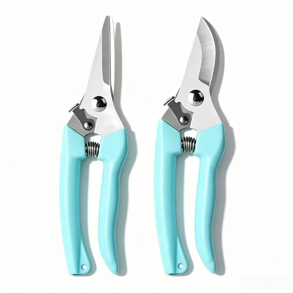 2-Piece Garden Shears – Stainless Steel Straight & Curved Blade Pruners