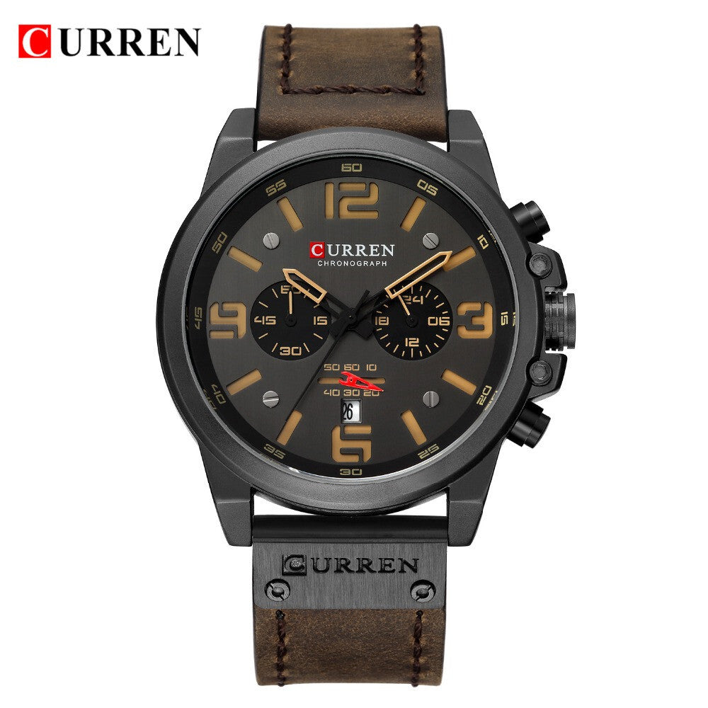 Men's Business Quartz Watch – Leather Chronograph Calendar 47mm Multifunction