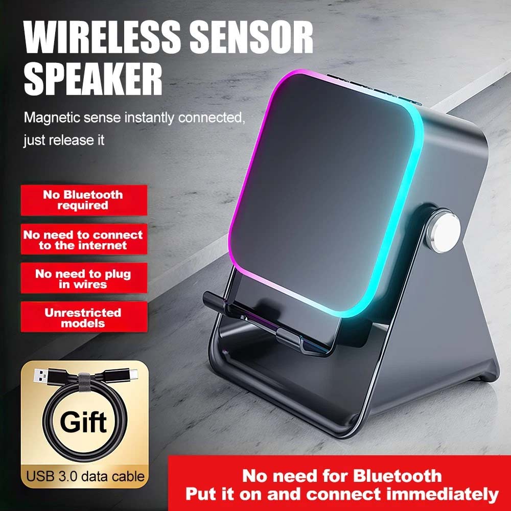 Mini Induction Speaker with Phone Stand - 5-in-1 Wireless Bluetooth Audio & Light