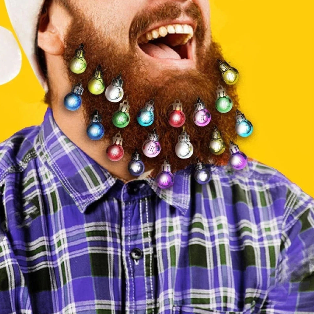 10-Piece Christmas Beard & Hair Clip Bauble Set - Mini Festive Glitter Decorations