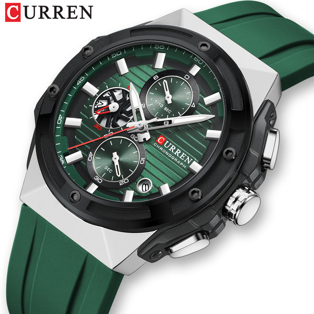 Sport Chronograph Watch for Men – Multifunction Quartz with Silicone Band