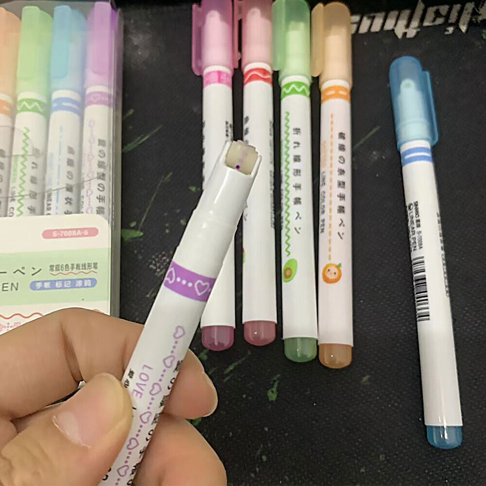 6PCS/Set  Curve Highlighter Pen Set, Tip Pens with Different Curve Shapes Fine
