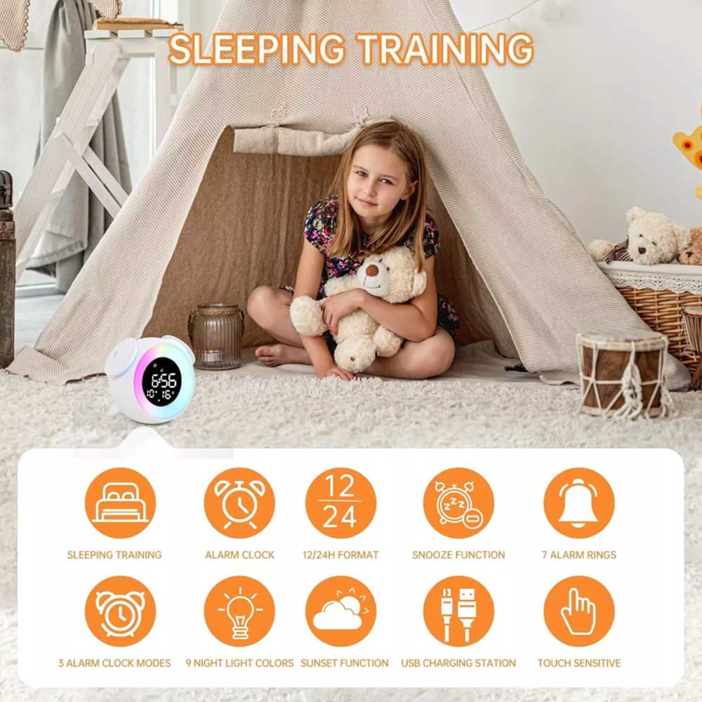 Alarm clock wake-up light with sunrise/sunset simulation, dual alarm clocks