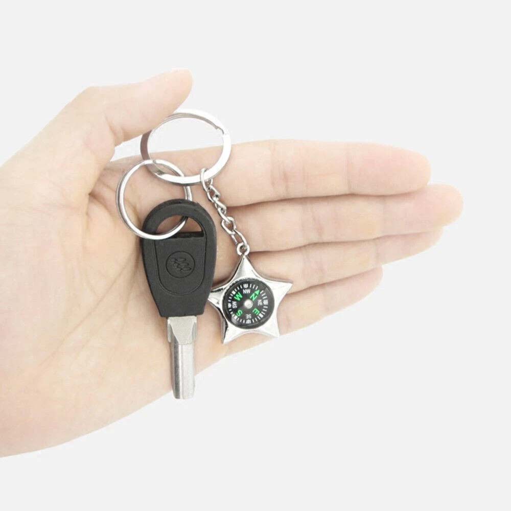 Metal Compass Keychain Key Ring - Fashion Chrome Pendant Gift for Bag or Car Keys