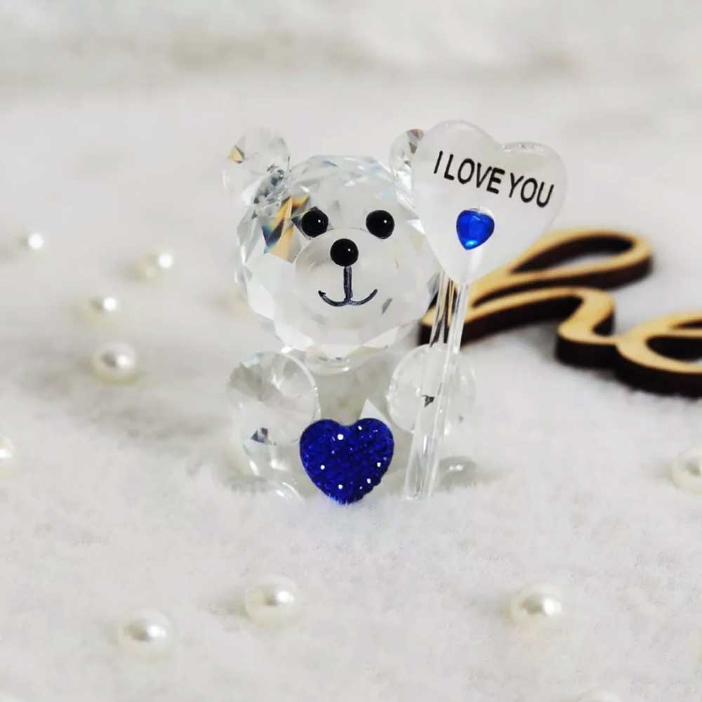 I Love You Sign Crystal Bear Figurine – Desktop Ornament, Guest Gift for Xmas
