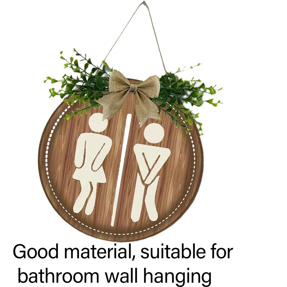 Bathroom Gender Sign – Rustic Wooden Round Hanging Toilet Door Plaque Decor 23CM