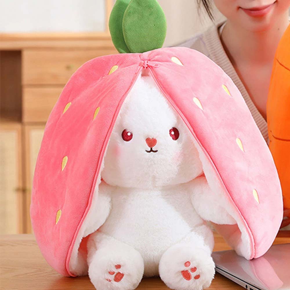 18cm Strawberry Rabbit Plush Toy - Cute Hide-and-Seek Stuffed Bunny Doll Gift