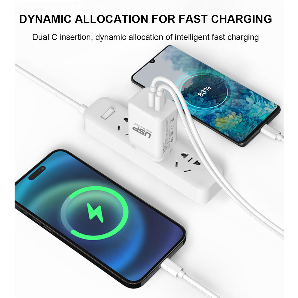 45W GaN Super Fast 2 USB-C Power Adapter Wall Charger For iPhone iPad Samsung