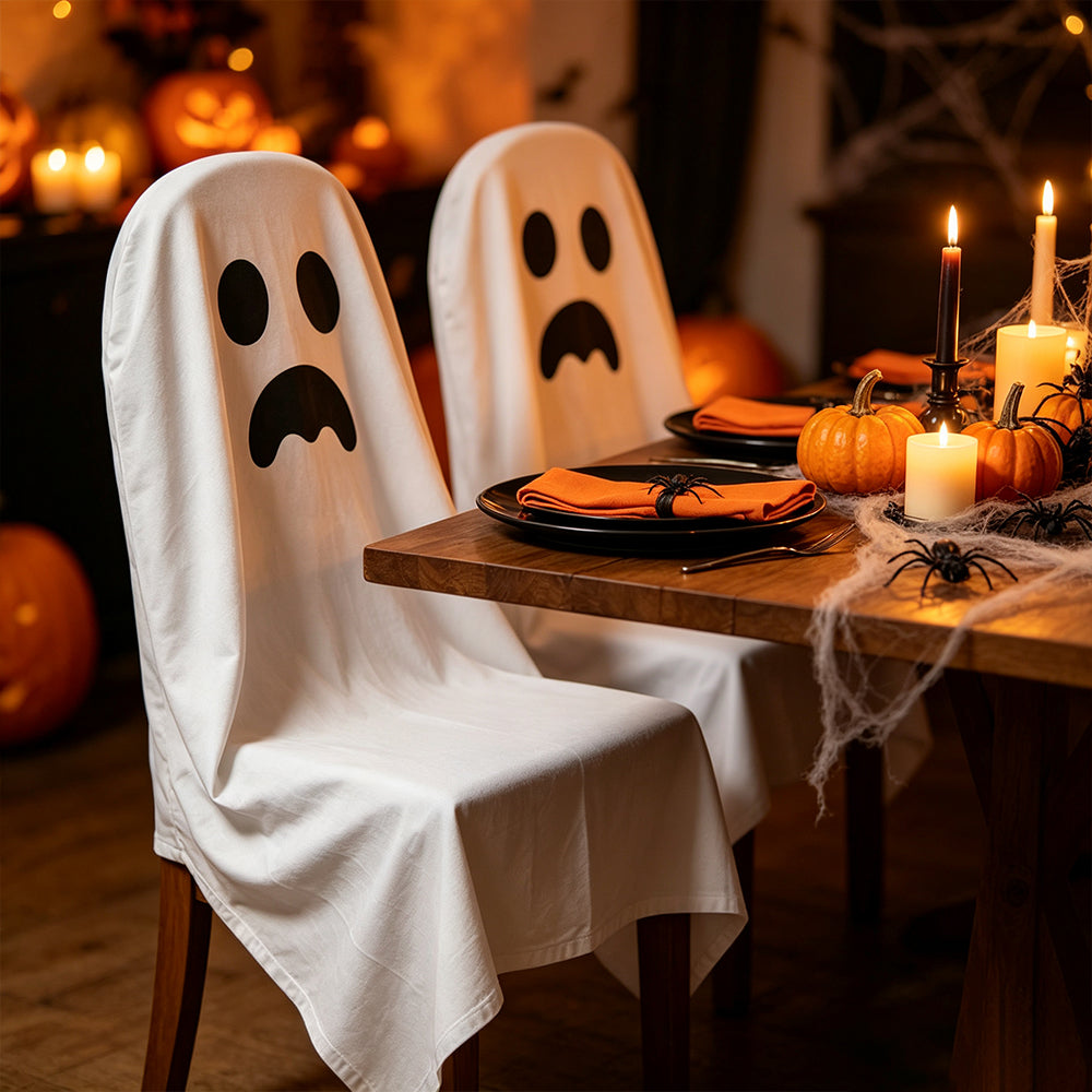 Halloween Dining Chair Cover – Skull Pattern Seat Protector, 120x200cm
