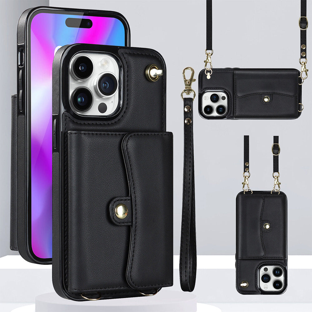 For iPhone 14 Pro Max Plus Case Leather Wallet Cover Card holders Coins Storage