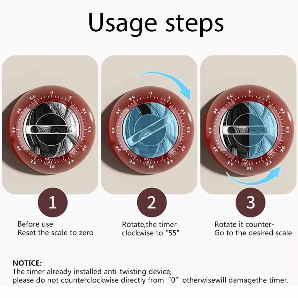 Manual Magnetic Kitchen Timer – Mechanical Mini 60-Minute Countdown Cooking Timer