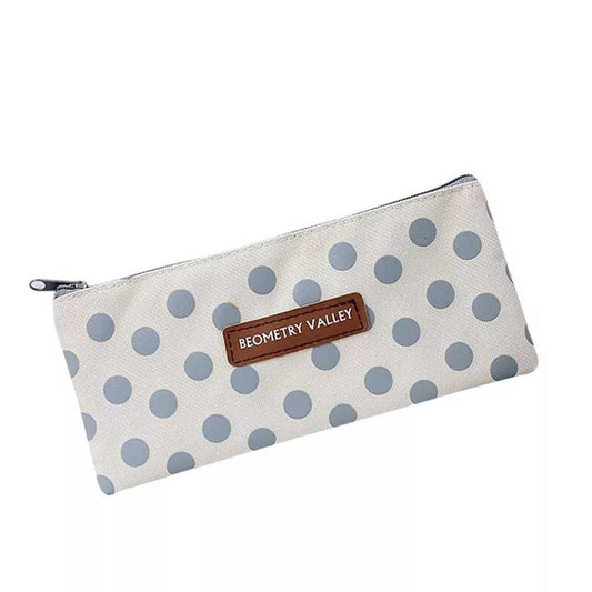 Grid Dots Canvas Pen Box Pencil Case Storage Bag Makeup Brush Pouch Stationery Gift
