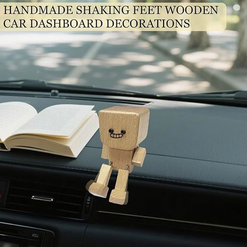 Magnetic Expression Shaking Wooden Man - 12 Fun Face Car Dashboard Decor