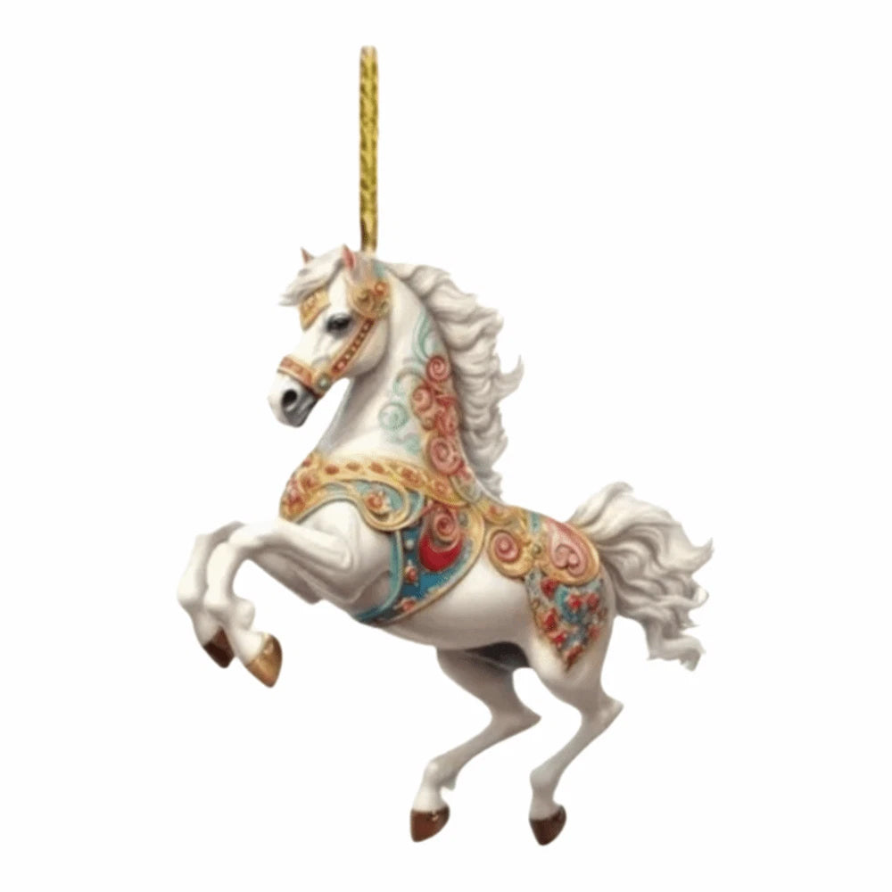 5X Horse 2D Acrylic Christmas Ornament - 8cm Elegant Hanging Pendant for Tree & Car Decor