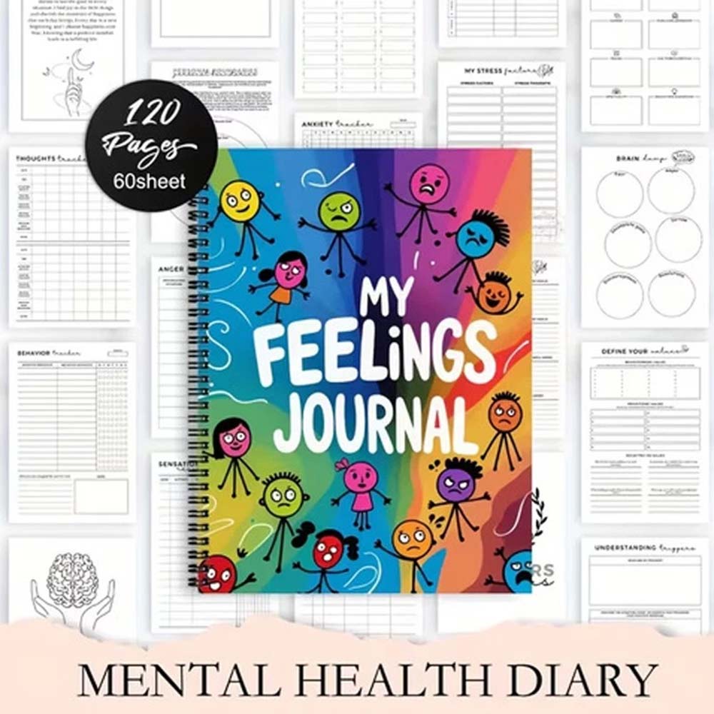 120 Pages Mental Health Notebook Journal | Mood Tracking Diary & Feelings Log