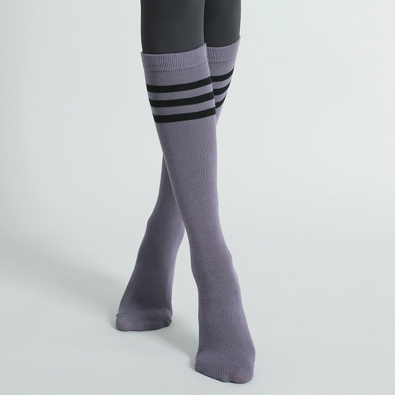 Non-Slip Women's Yoga Socks – Mid-Calf Striped for Indoor Floor & Pilates