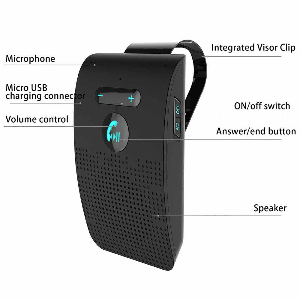 Bluetooth Hands-Free Sun Visor Wireless Phone Speaker Kit Car Speakerphone