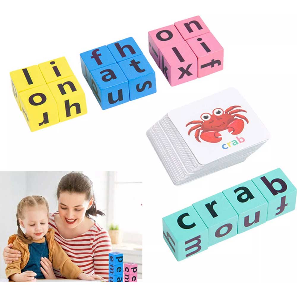16Bricks Montessori English Words Spelling Game Educational Toys Wooden Crossword Puzzles