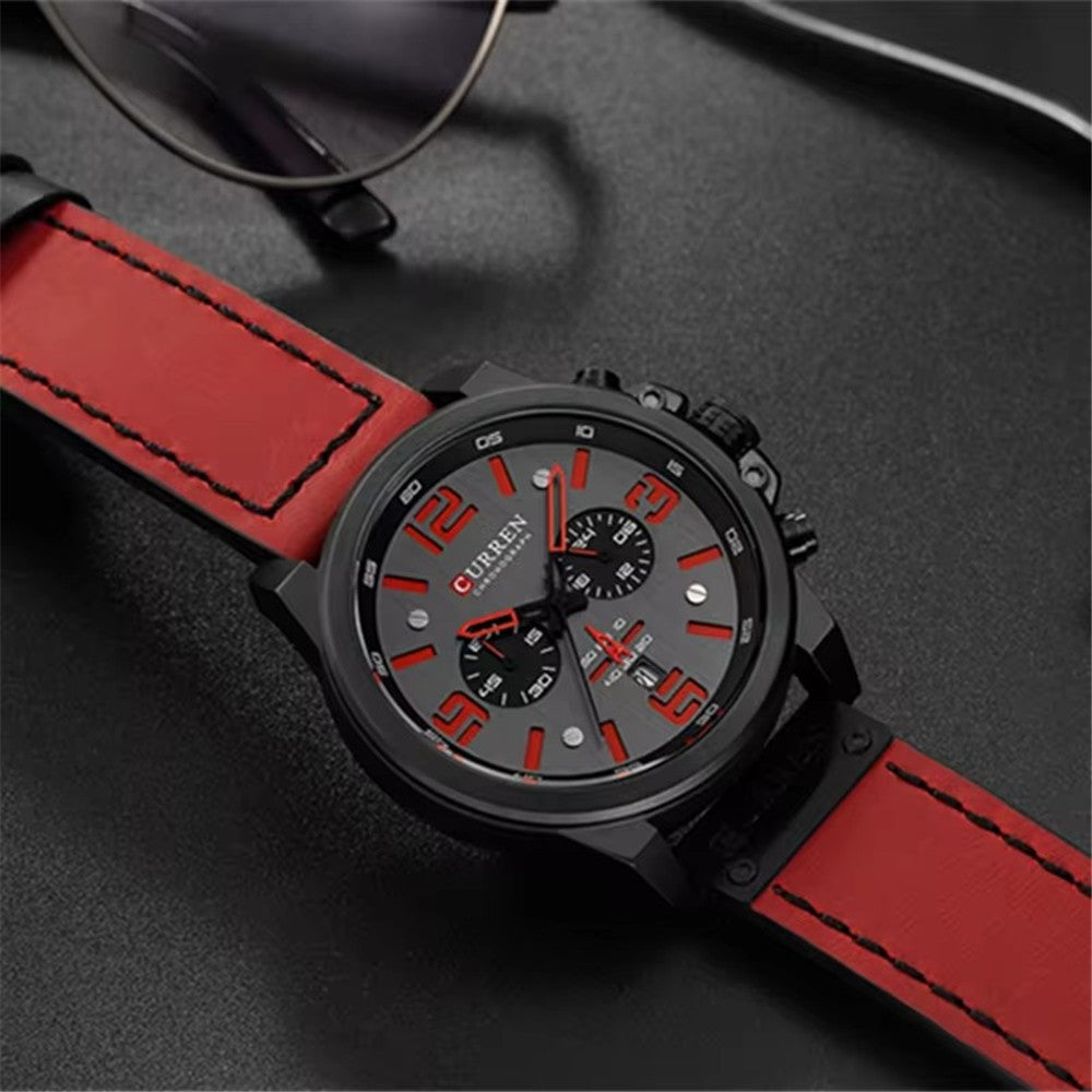Men's Business Quartz Watch – Leather Chronograph Calendar 47mm Multifunction