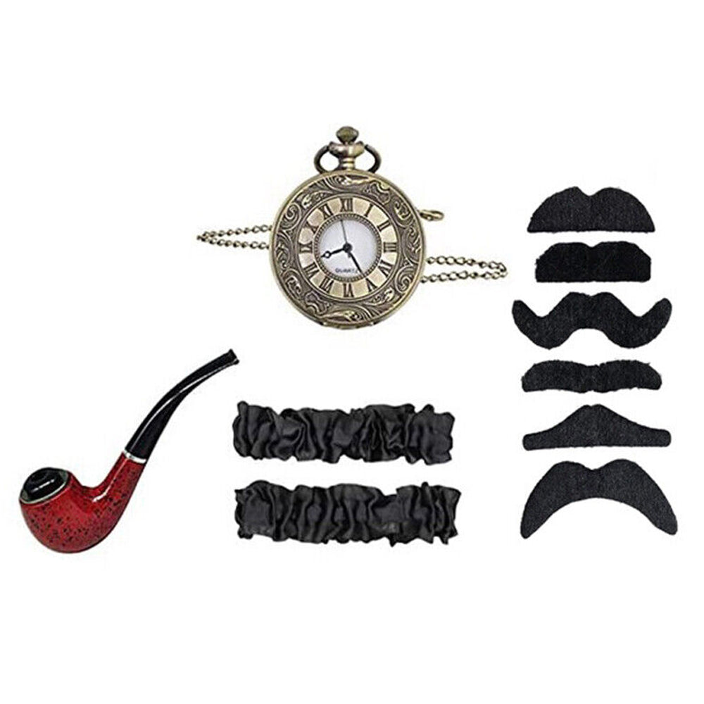 1920s Men's Prom Party Top Hat Pipe Pocket Watch Strap Tie Sets Charm 8 Piece