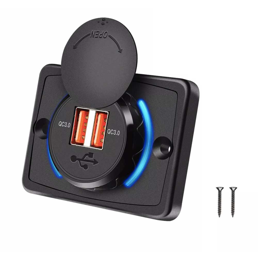 Dual QC3.0 USB Port Car Fast Charger 3.1A 12/24V Socket Outlet Panel Car Caravan RV