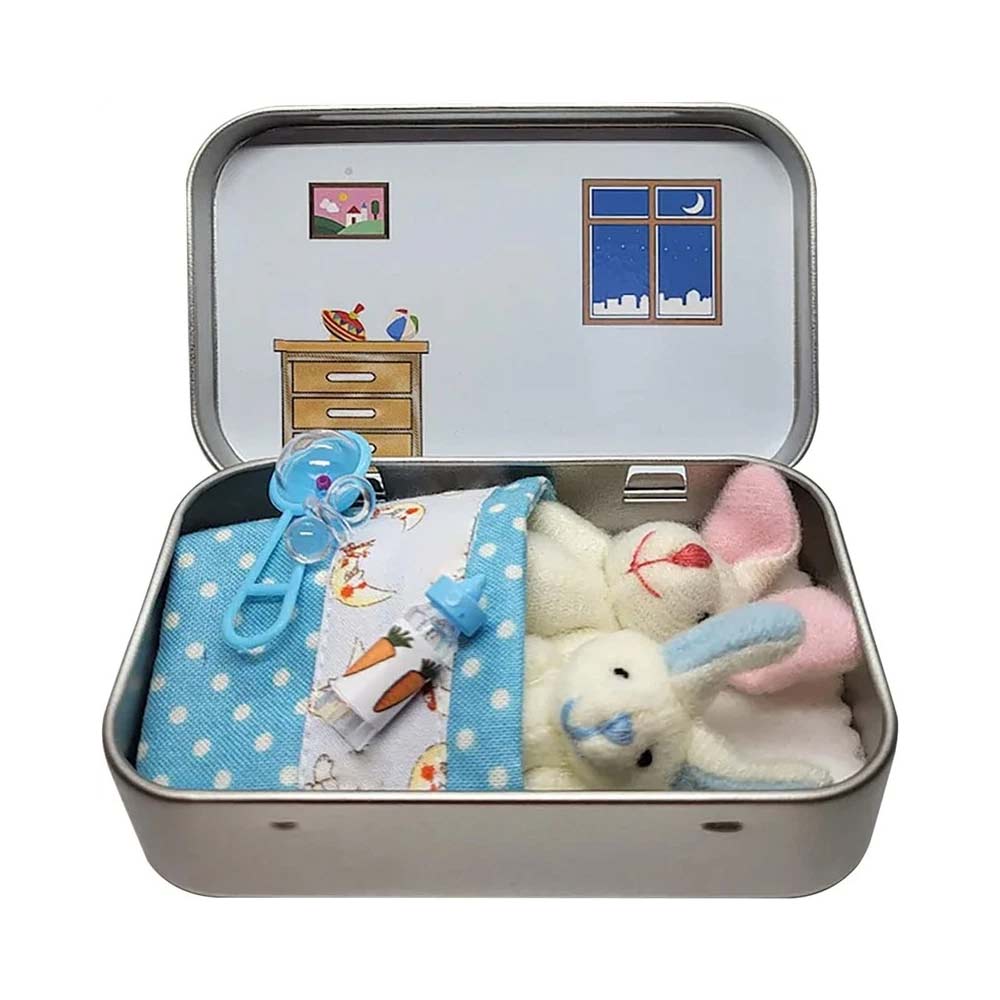 2 Bunnies in Tin Box - Easter Pocket Bunny Hug Plush Toys Ornament for Boys & Girls