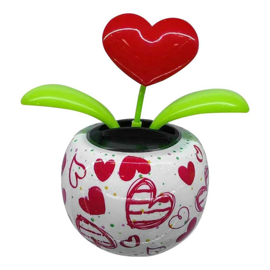 Red Solar Dancing Flower - Heart Swing Figurine Car Decor Toy, Solar Powered