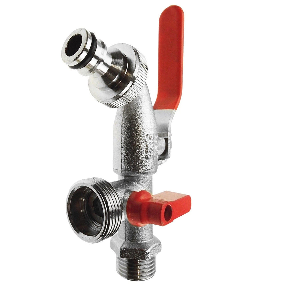 1/2" BSP Double Outlet Garden Tap - Brass Nickel Plated, Automatic Watering with Dual Connections