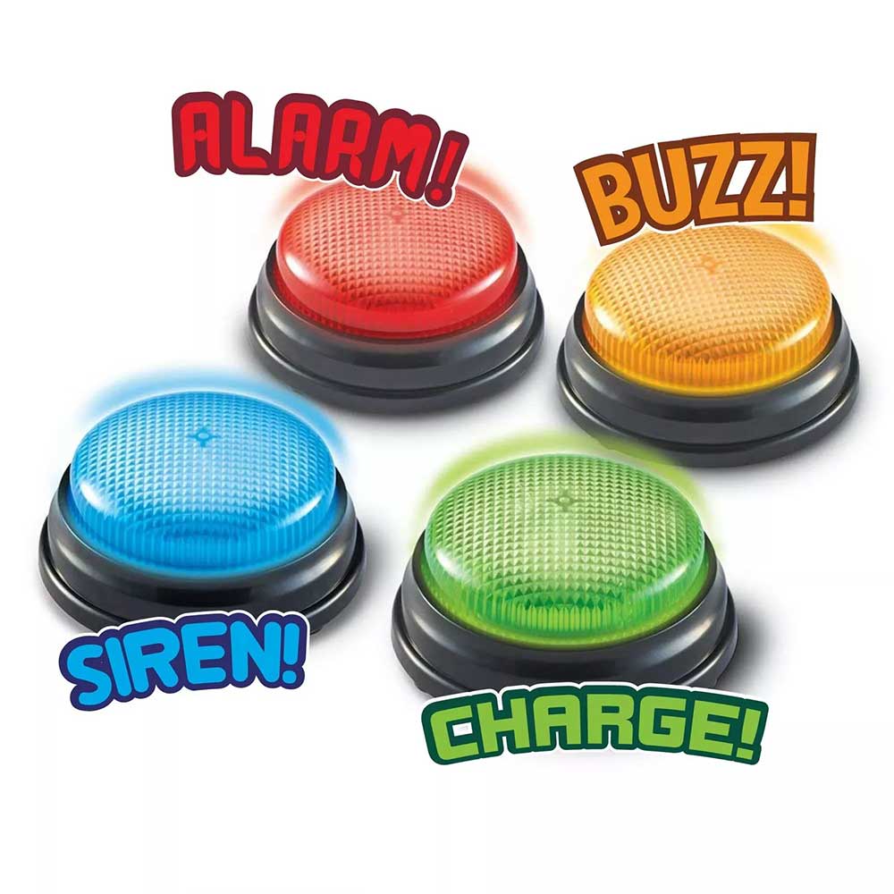 Learning Minds Quiz Buzzer Set - 4 Pack Game Show Buzzers with Lights & Sounds for Classroom, Family Trivia Games