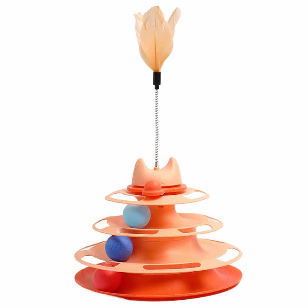 3 Level Cat Toy Kitten Rotating Feather Teaser Tower Interactive Funny Toys