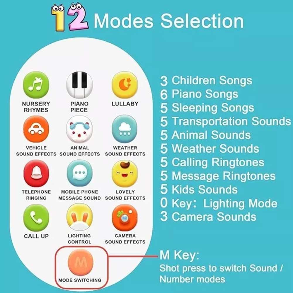 Baby Mobile Phone Toy Toddler Boy Girl Educational Cell Phone 12 Learning Modes