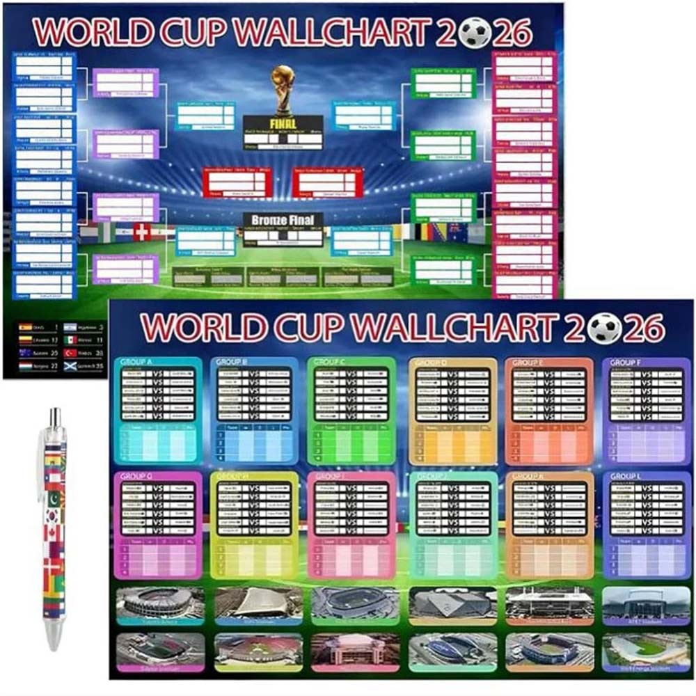 2026 World Cup Wall Chart – 2-Pack 87×58cm Foldable Football Schedule Poster