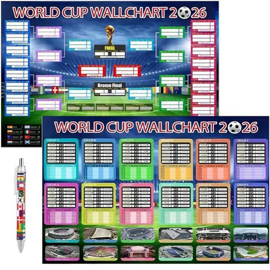 2026 World Cup Wall Chart – 2-Pack 87×58cm Foldable Football Schedule Poster