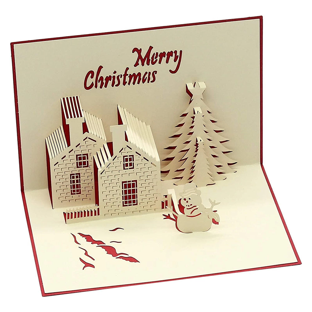 3D Pop-Up Christmas Card – Snowy Cottage Holiday Greeting Card