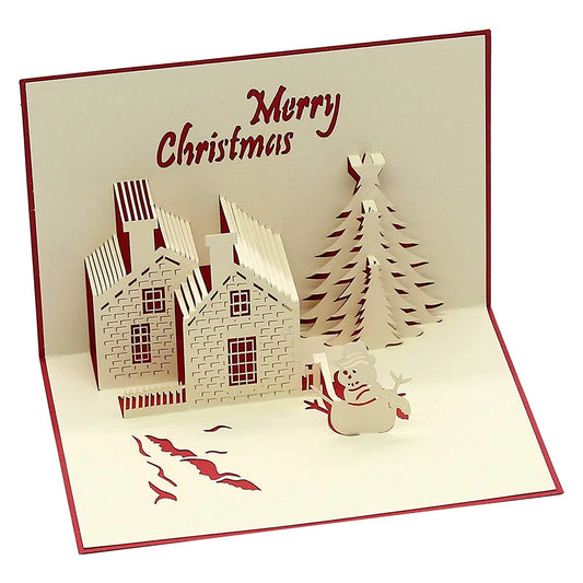 3D Pop-Up Christmas Card – Snowy Cottage Holiday Greeting Card