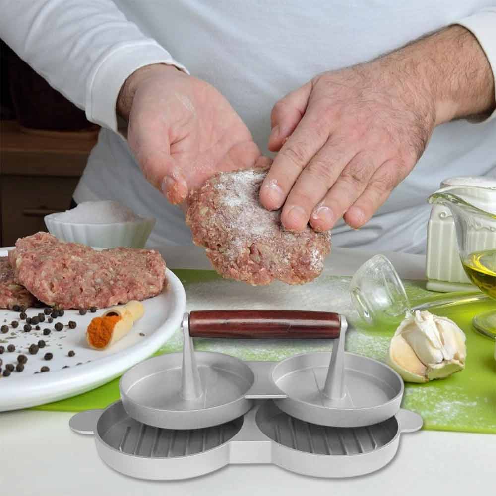 Double Burger Press Hamburger Maker – Non-Stick Aluminum Beef Patty Meat Tool for BBQ
