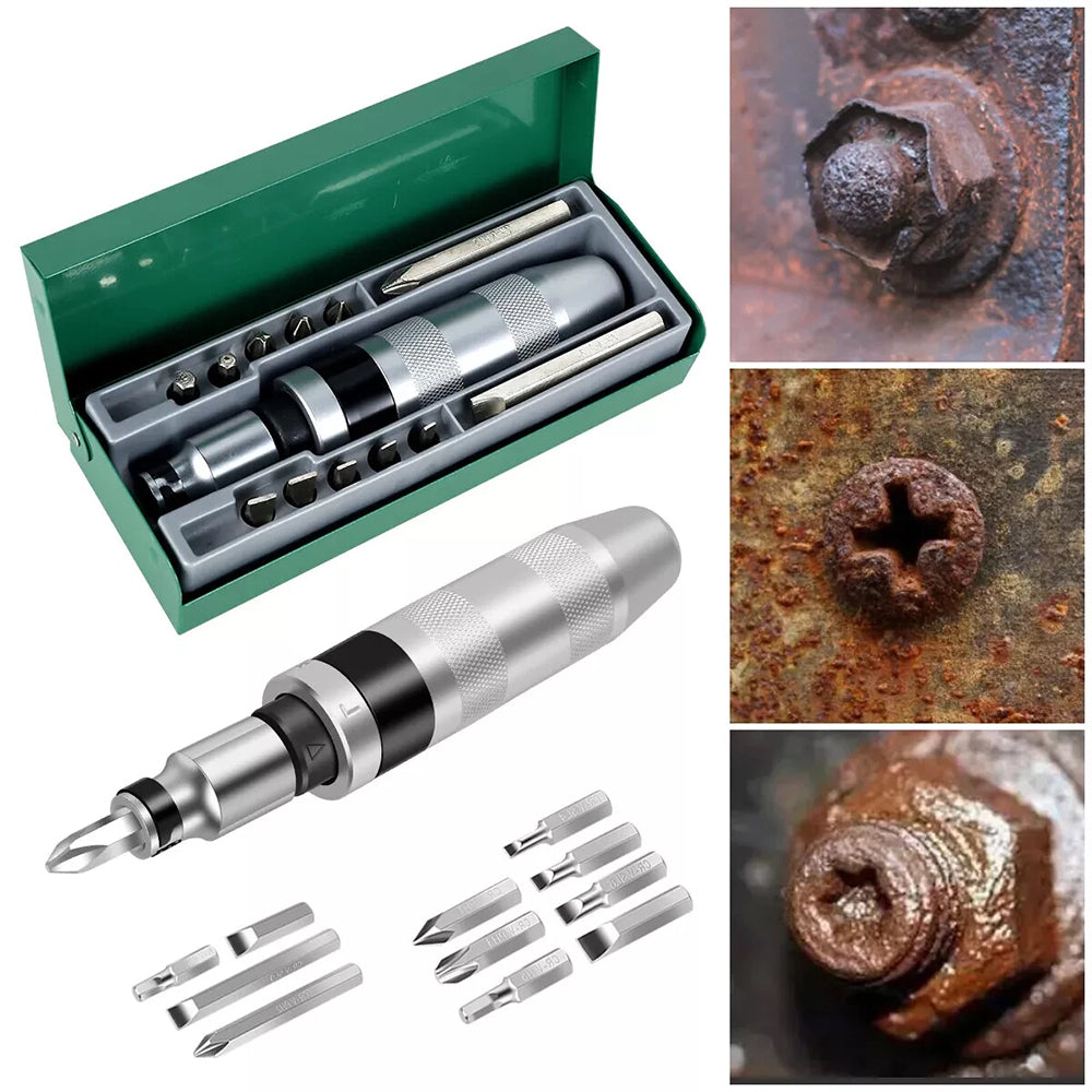 13pcs Manual Impact Screwdriver Set - Heavy-Duty Handheld Hammer-Action Tool for Stuck & Rusted Screws