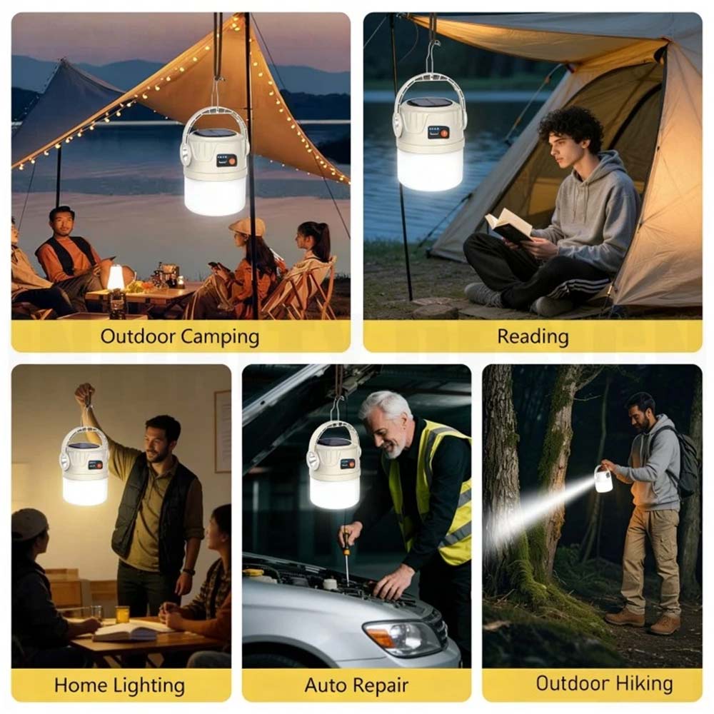 Solar Camping Lantern Flashlight - LED USB Rechargeable Tent Light for Outdoor Use